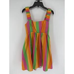 NEW Show Me Your Mumu Fling Mini Dress Neon Stripe Poplin Pockets Womens Small